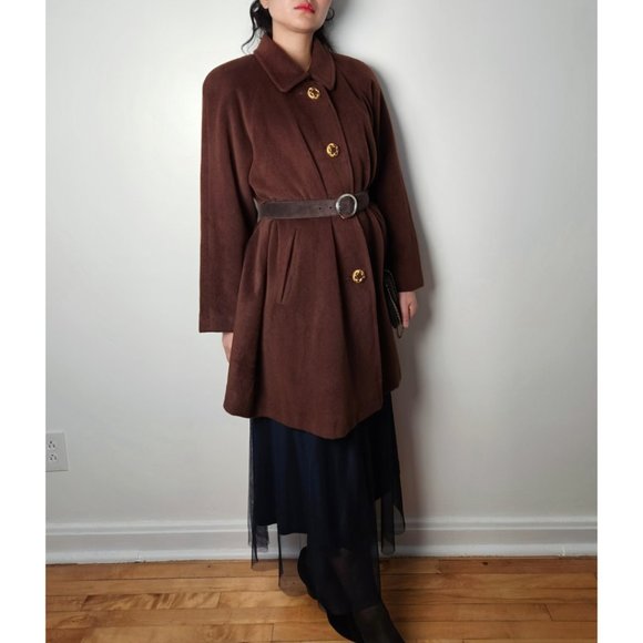 90s vintage angora wool swing coat women brown oversized winter long coat, retro - Picture 9 of 10